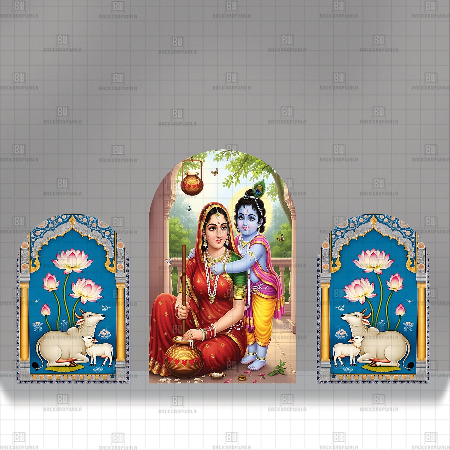The Grace of Yashoda and Krishna Theme Printed Event Backdrop