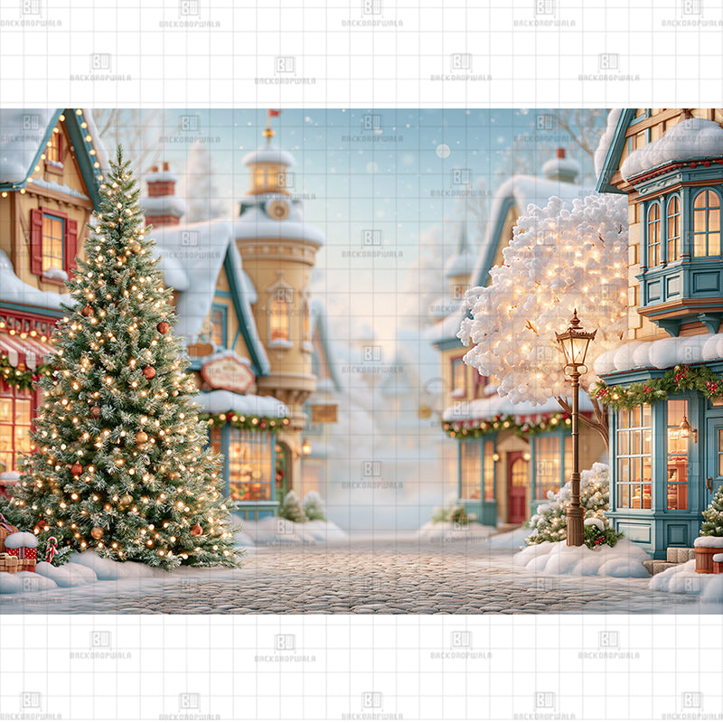 Magical Winter Wonderland Cobblestone Christmas Printed Baby Backdrop