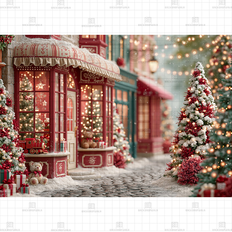 Classic Red Bay Window Christmas Printed Baby Backdrop