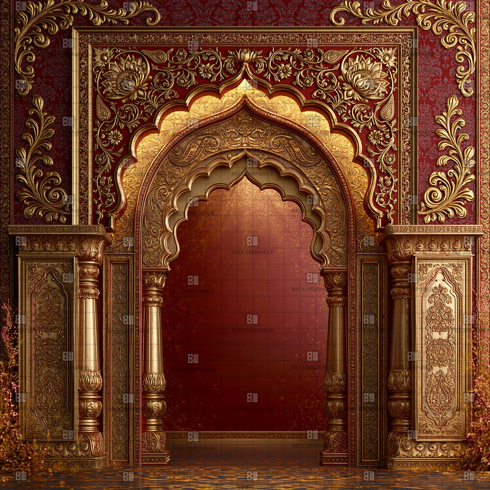 Sovereign Crimson & Paisley Gateway Ganesh Decoration Printed Backdrop