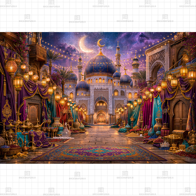 Golden Palace Arabian Night Backdrop Printed Baby Backdrop