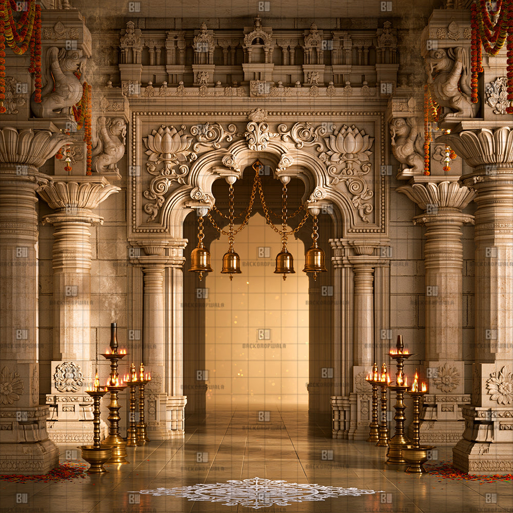 Divine Marble Mandir Ganesh Decoration Printed Backdrop