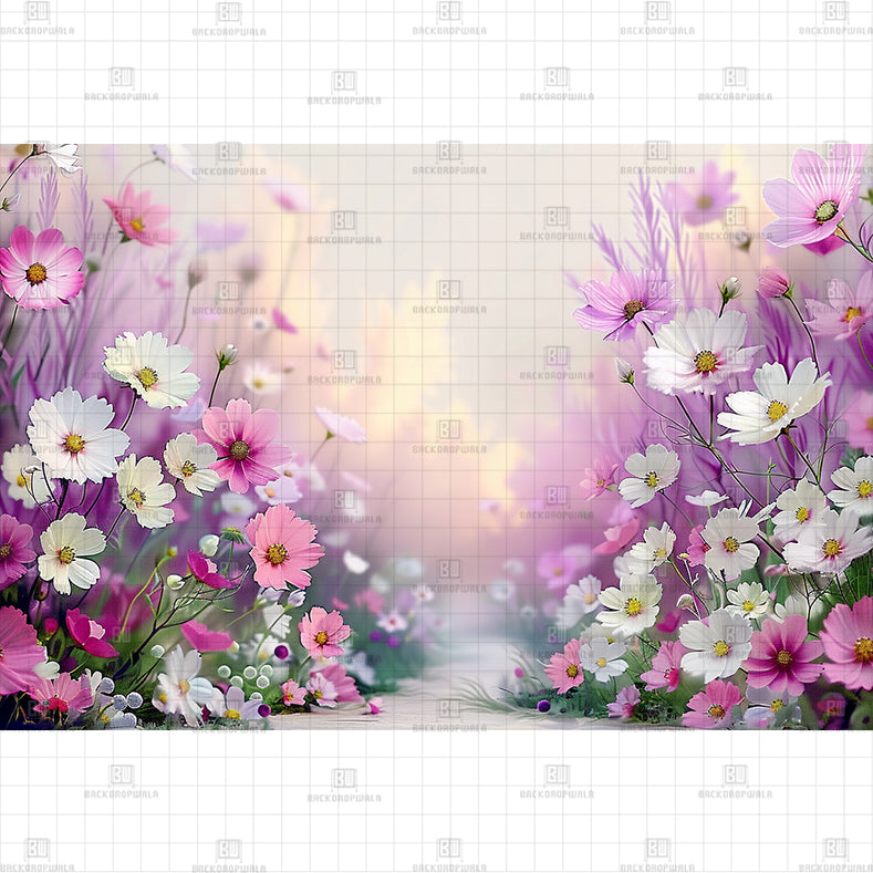 Pink & White Meadow Printed Baby Backdrop