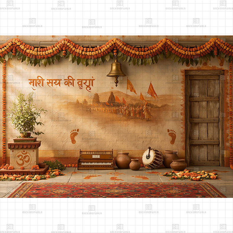 Traditional Rustic Tulsi and Bhajan Ekadashi Printed Baby Backdrop