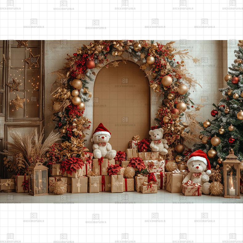 Teddy bear Christmas Printed Baby Backdrop
