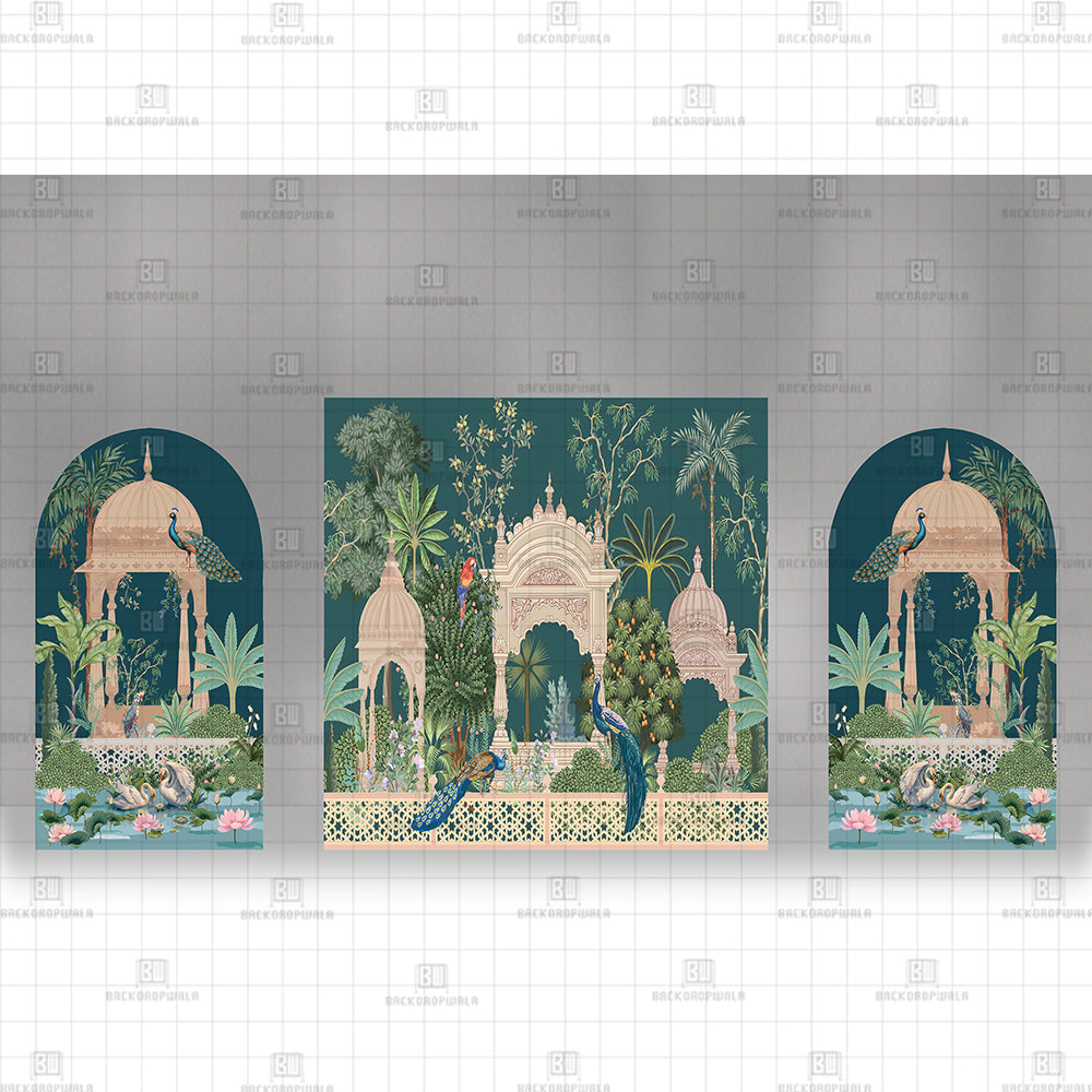 Royal Garden Luxury Art with Peacock Printed Event Backdrop
