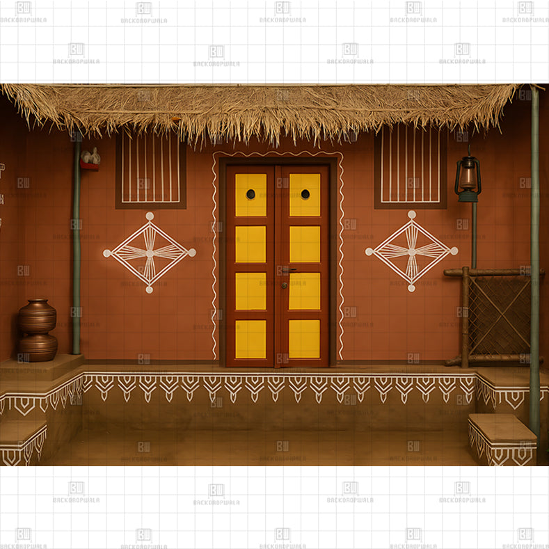 Traditional Village Courtyard Printed Baby Backdrop