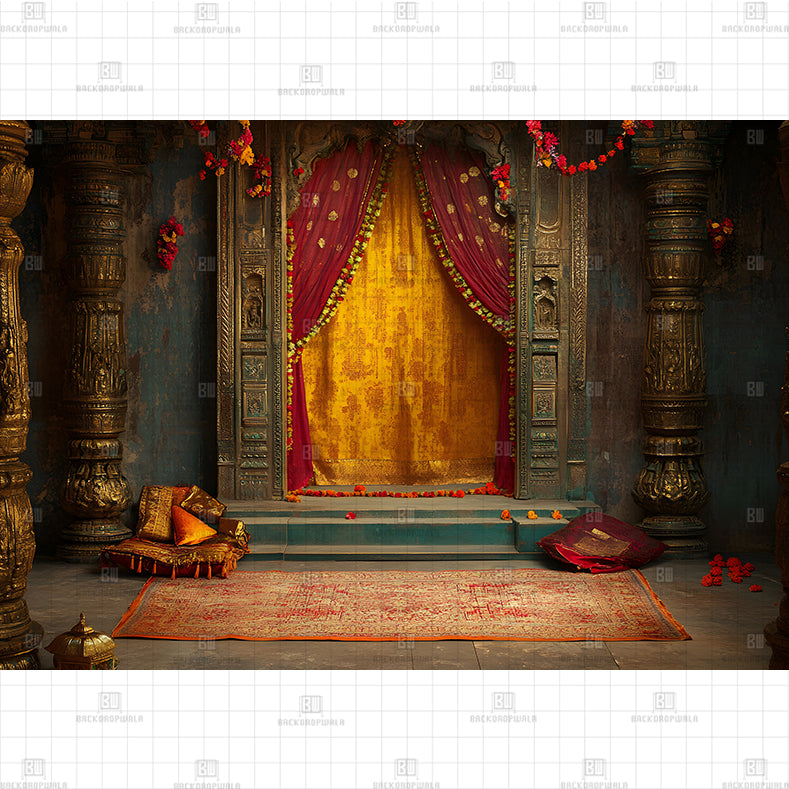 Golden Navratri Temple Chamber Printed Baby Backdrop