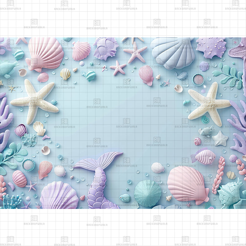 Blue Sea Creature Backdrop Printed Born Baby Backdrop