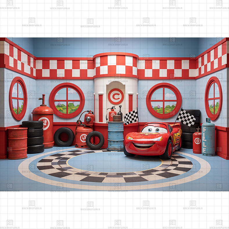Speedway Pit Stop Adventure Printed Baby Backdrop