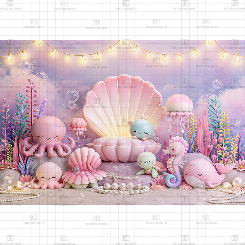 Tropical Reef Life printed Baby Backdrop