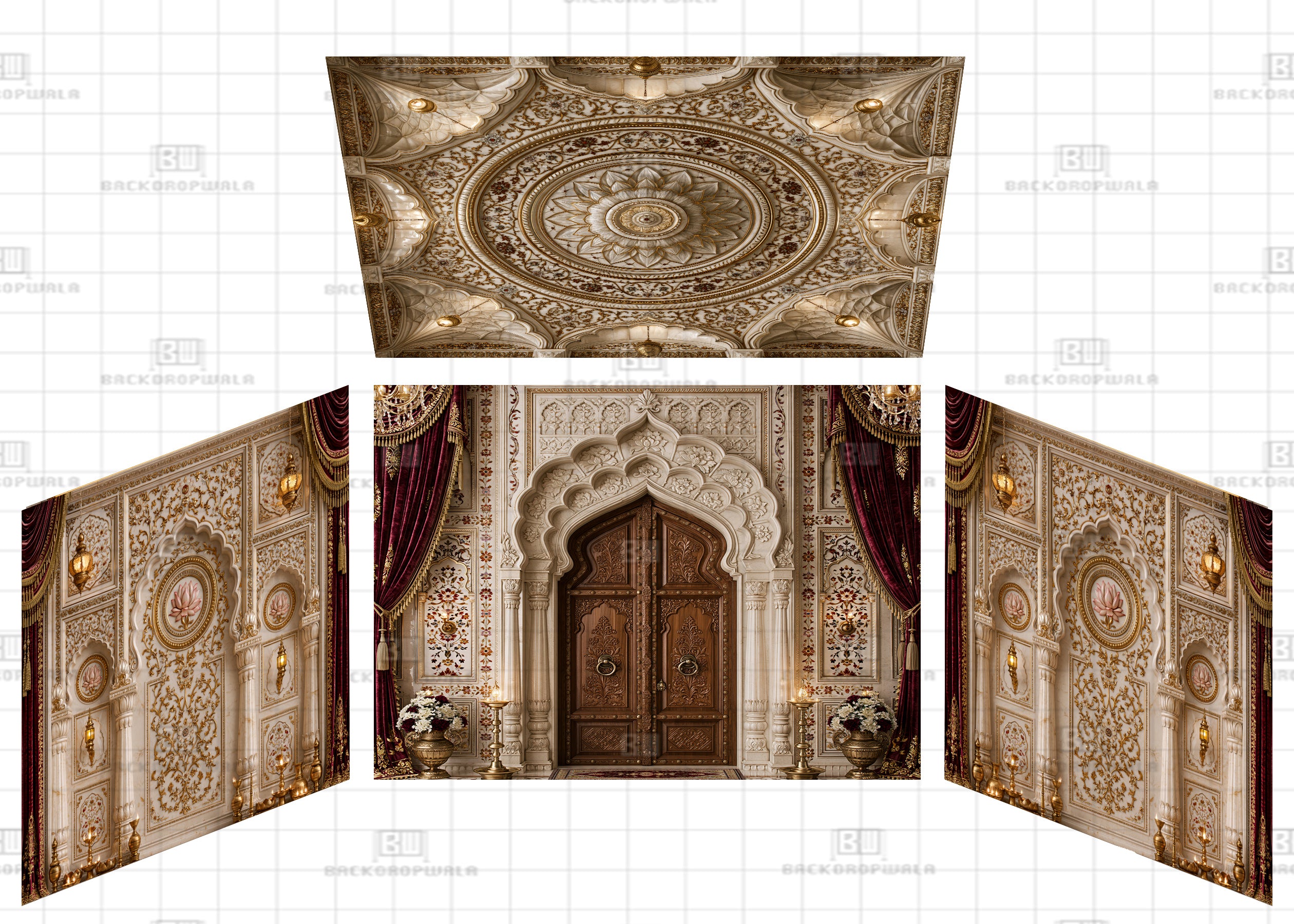 Royal Floral Inlay Sanctuary Theme Ganesh Pandal Backdrop