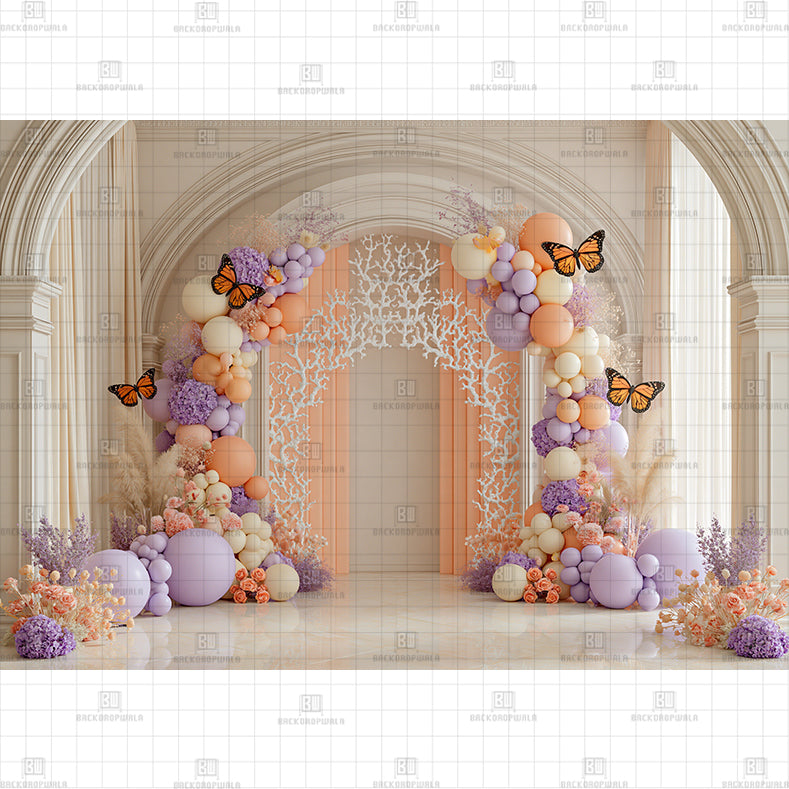 Monarch Butterfly Elegant Floral Arch Printed Baby Backdrop