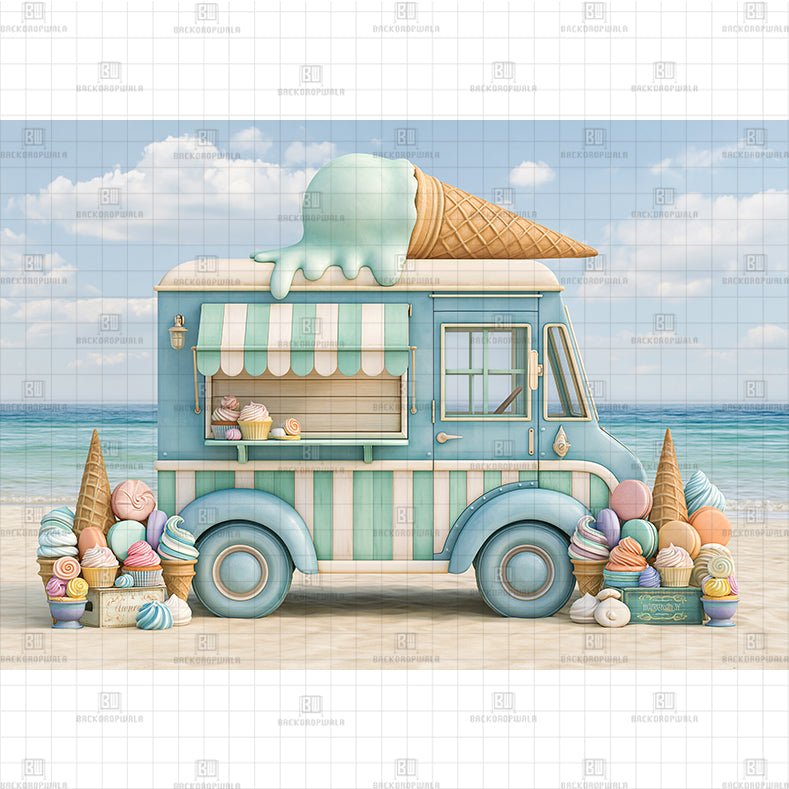 Ice Cream Truck Printed Baby Backdrop