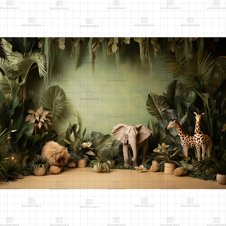 Lush Jungle Animals Printed Baby Backdrop