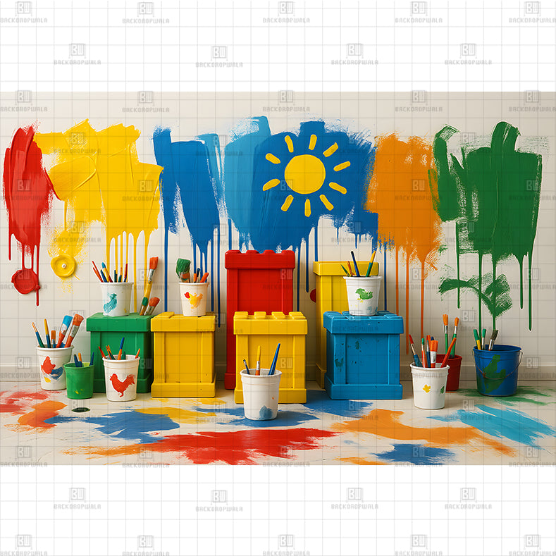 Art Studio Paint Splatter Printed Baby Backdrop