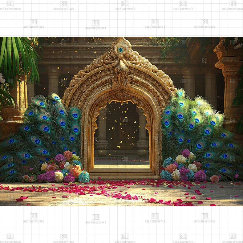 Peacock Feather Archway Printed Baby Backdrop