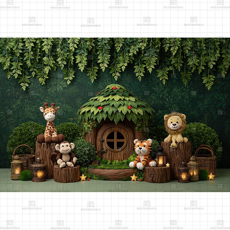 Lush Jungle Animals Printed Baby Backdrop