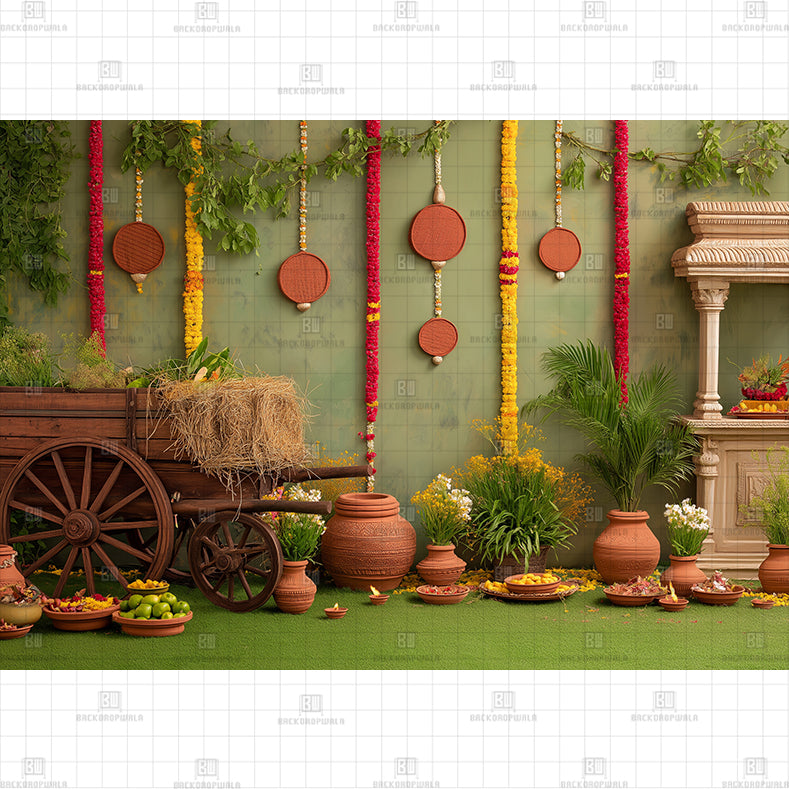 Rustic Village Setup Printed Backdrop