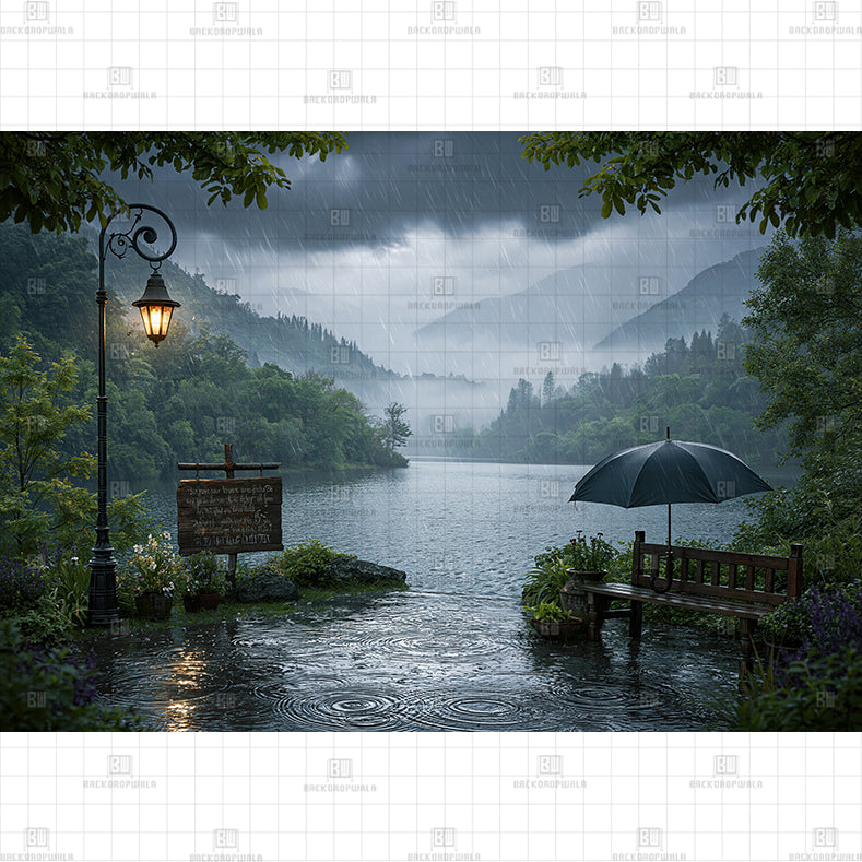 Rainy Day Lakeside Vintage Garden Printed Baby Backdrop