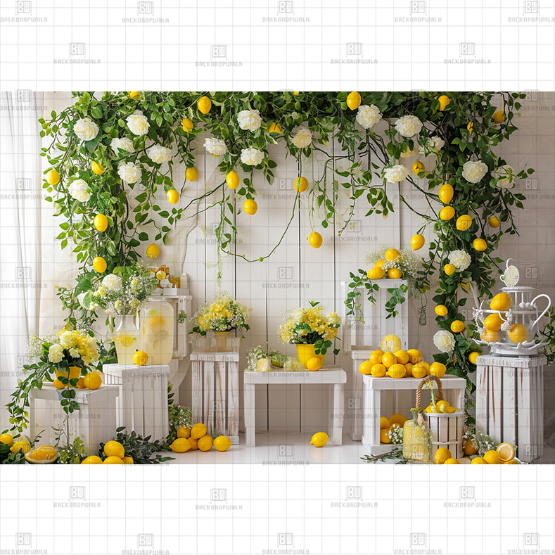 Lemon Floral Arch Printed Baby Backdrop