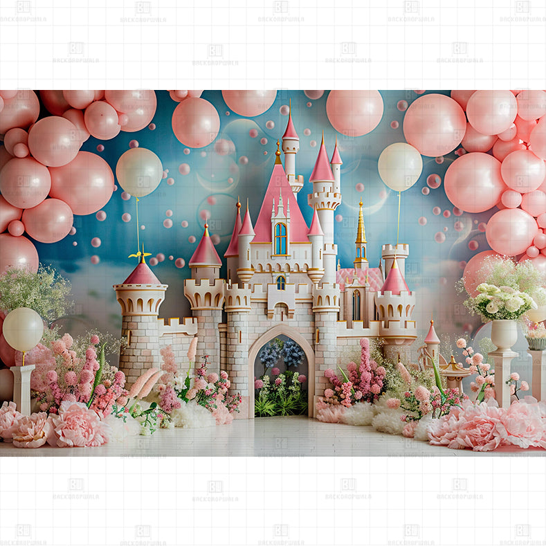 Pink Mist Castle Printed Baby Backdrop