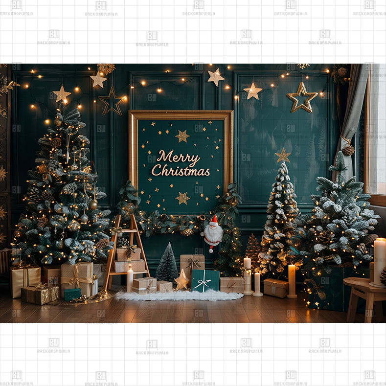 Emerald Christmas Corner Printed Baby Backdrop