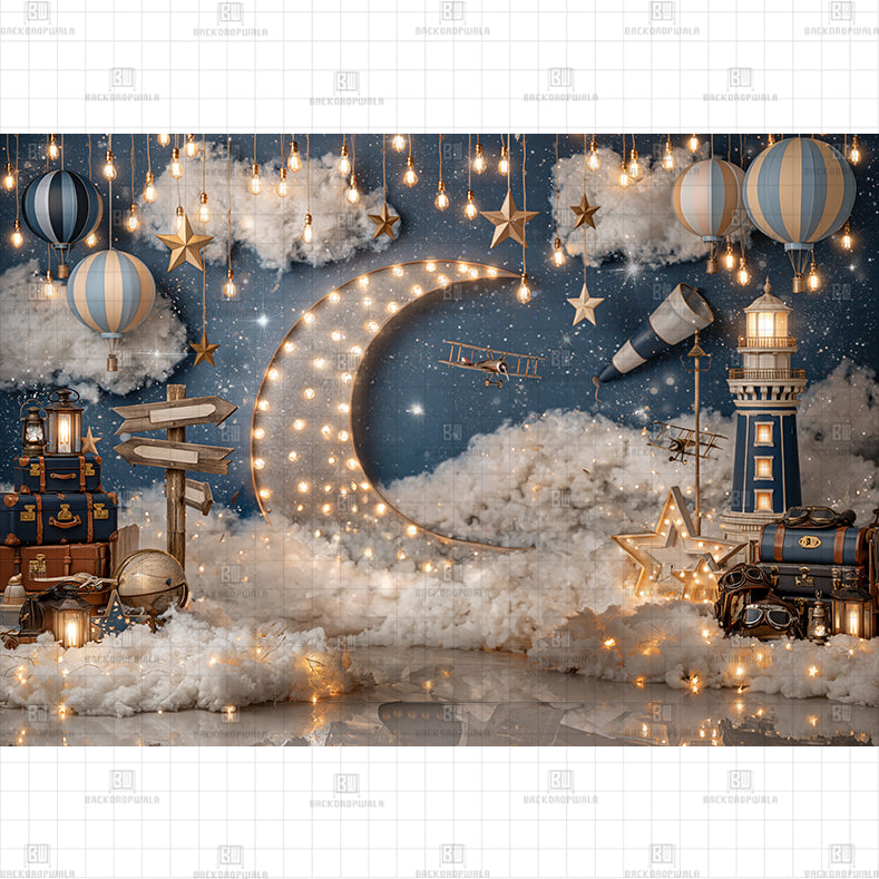 Whimsical Celestial Adventure Printed Baby Backdrop
