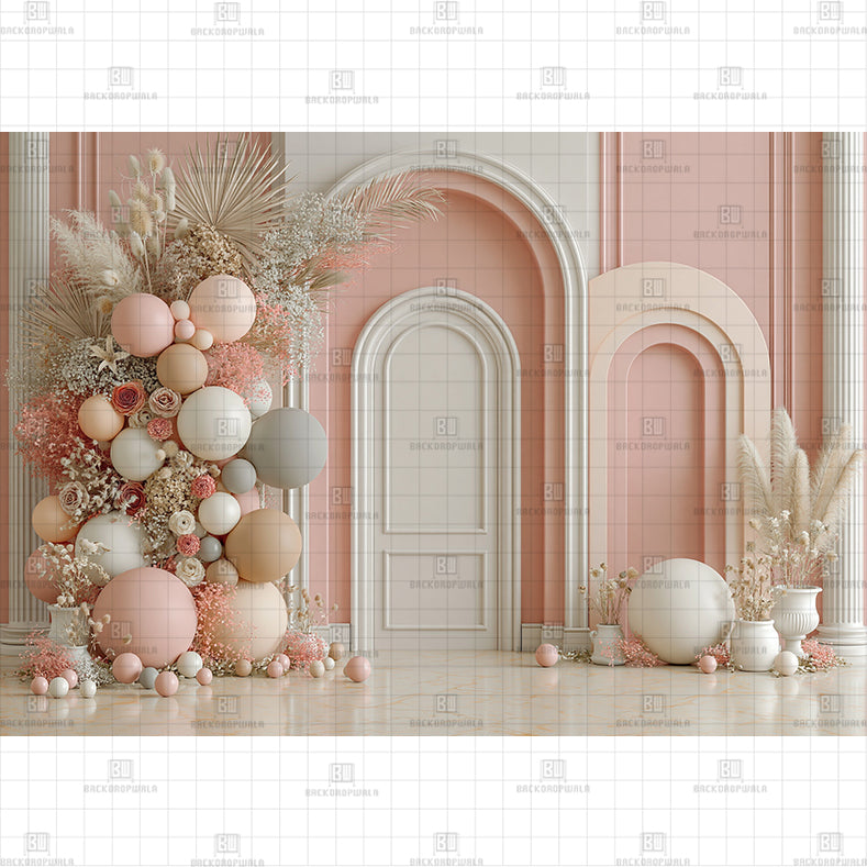 Boho Chic Palace Arch Birthday Printed Baby Backdrop