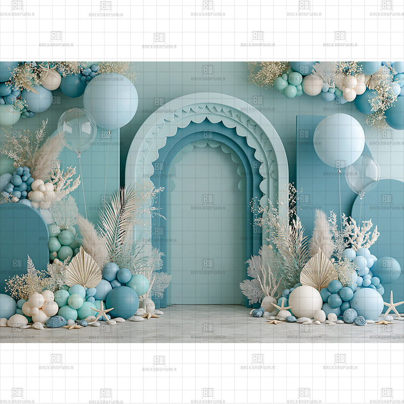 Under the Sea Teal Arch Birthday Printed Baby Backdrop