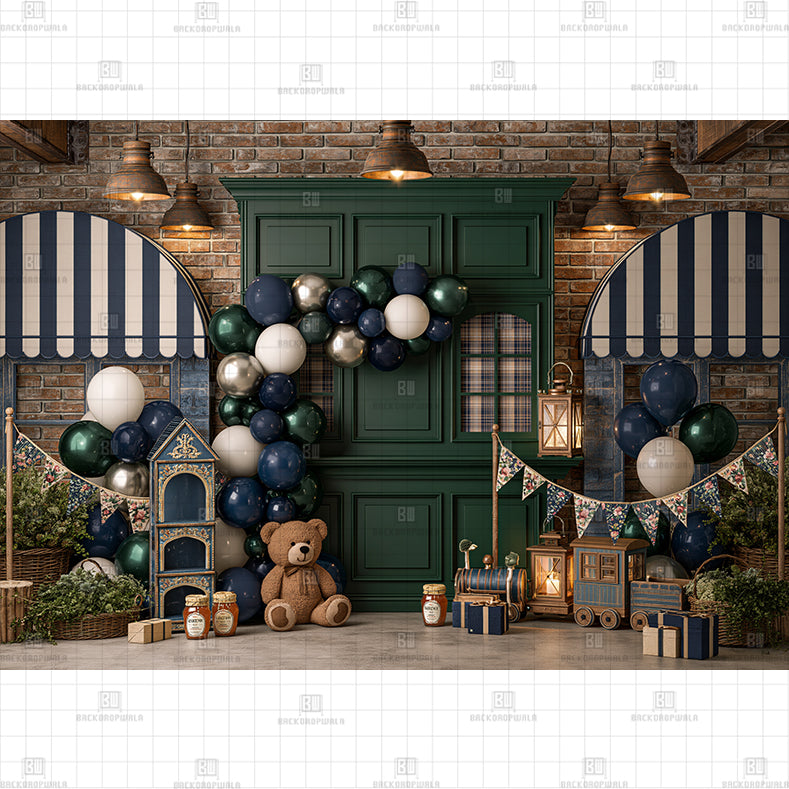 Vintage Toy Shop Arch Printed Baby Backdrop