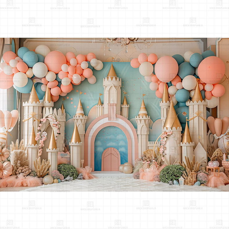 Pastel Fantasy Castle Printed Baby Backdrop