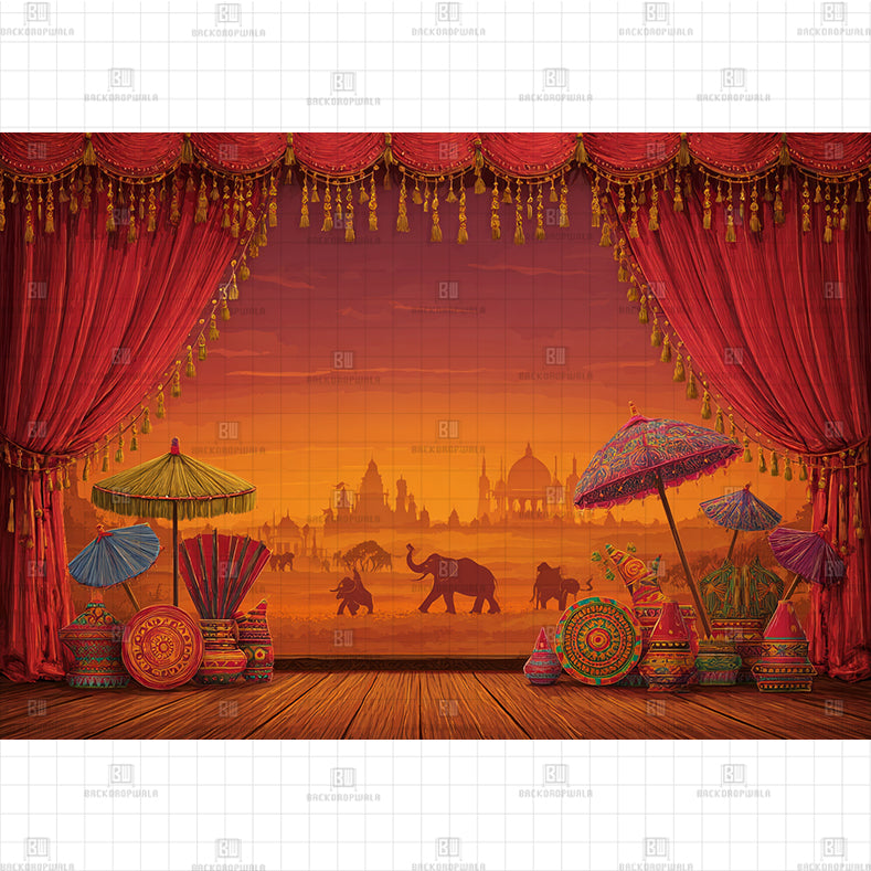 Sunset Elephant Stage Printed Fabric Photography Backdrop