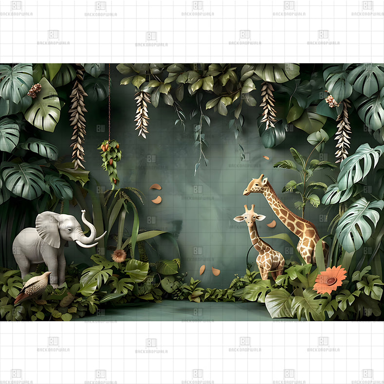 Tropical Leaf Elephants Printed Baby Backdrop