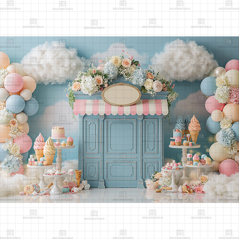 Ice Cream Cart Printed Baby Backdrop