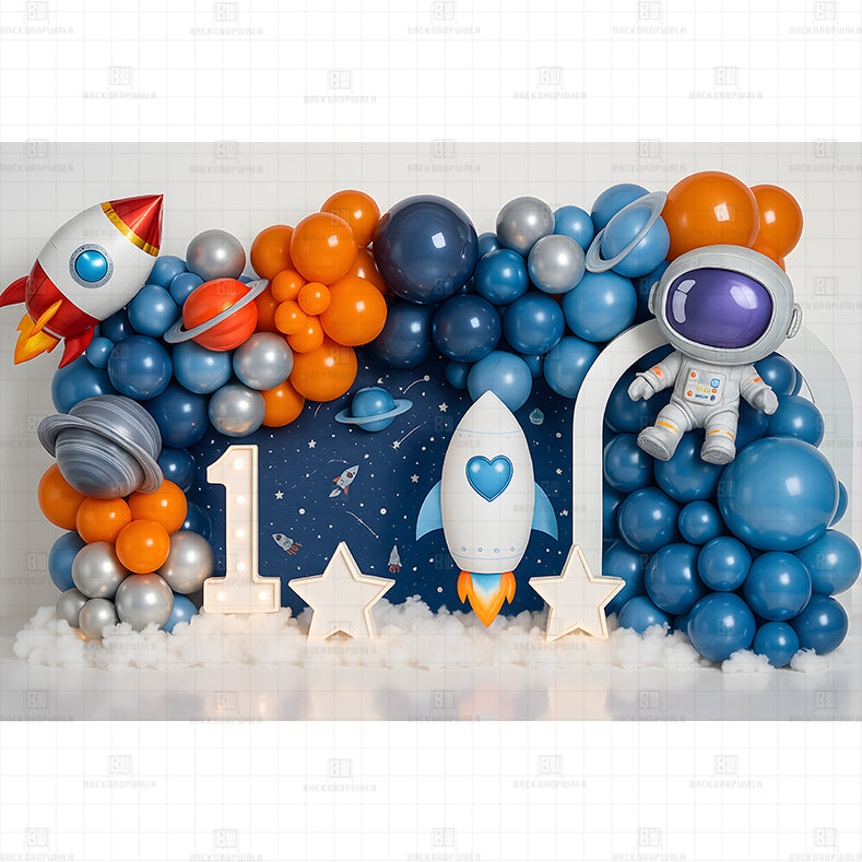 Space Adventure Birthday Printed Baby Backdrop