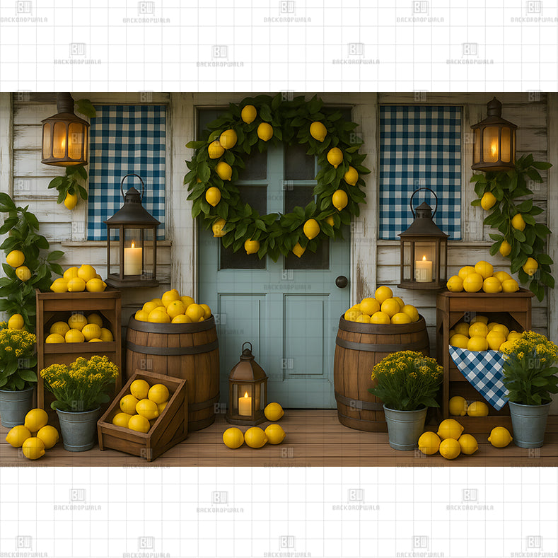 Lemon Wreath Door Printed Baby Backdrop