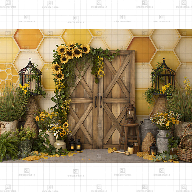 Sunflower Honeycomb Arch Printed Baby Backdrop