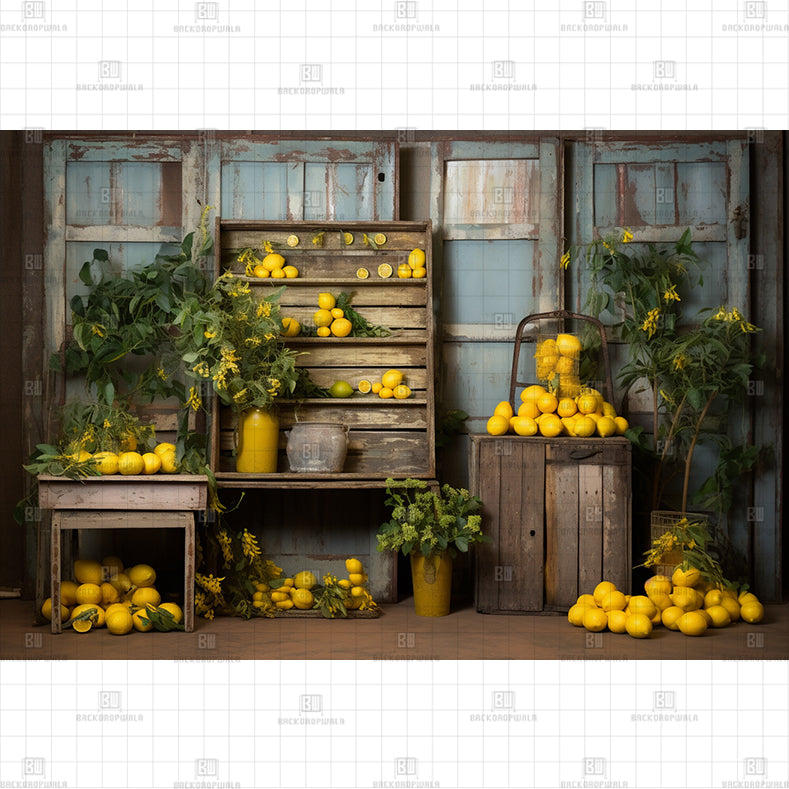 Rustic Lemon Display Printed Baby Backdrop