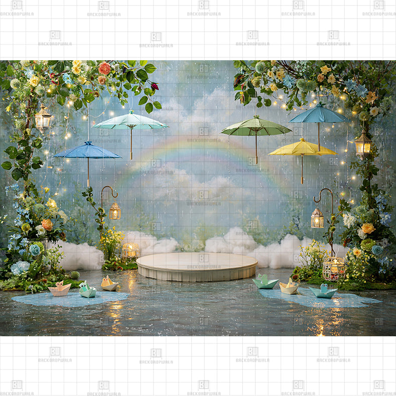 Romantic Rainy Garden Garland Printed Baby Backdrop
