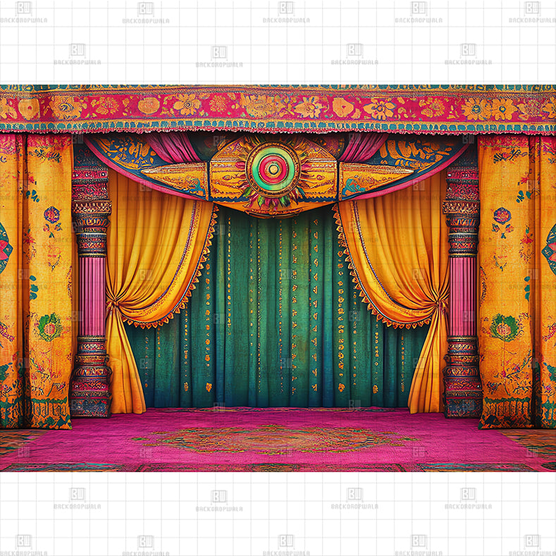 Elegant Courtyard of Royal Haveli Printed Backdrop