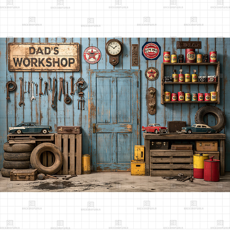 Motoraycle Gas Station Printed Baby Backdrop