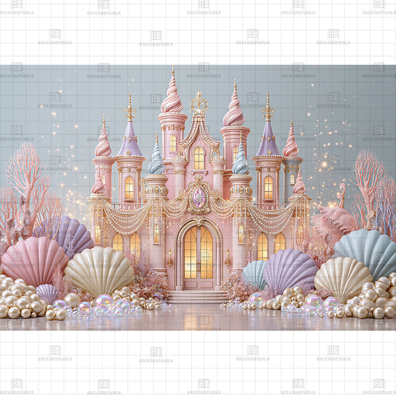 Golden Pink Castle Printed Baby Backdrop