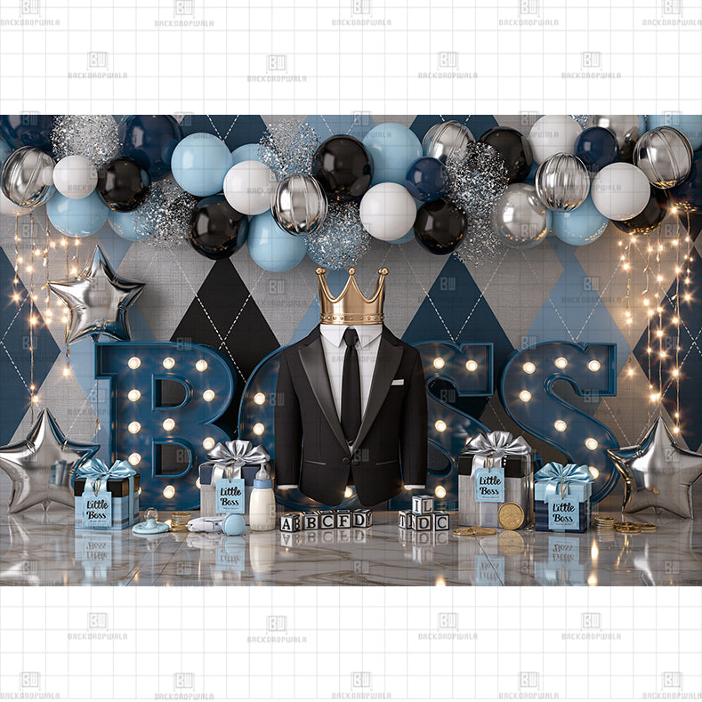 Blue Argyle BOSS Marquee Printed Baby Backdrop