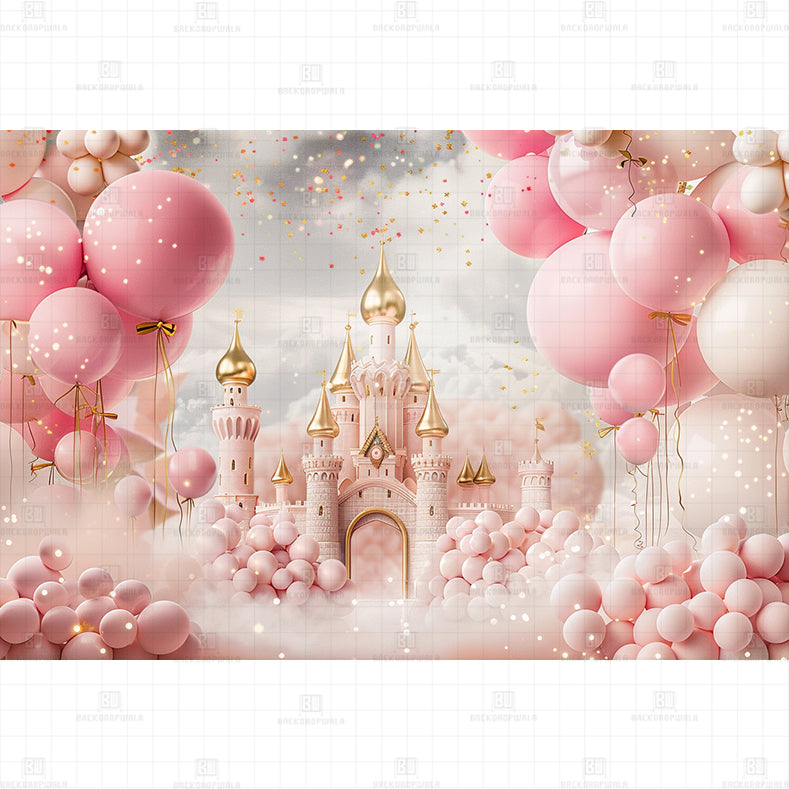 Golden Pink Castle Printed Baby Backdrop