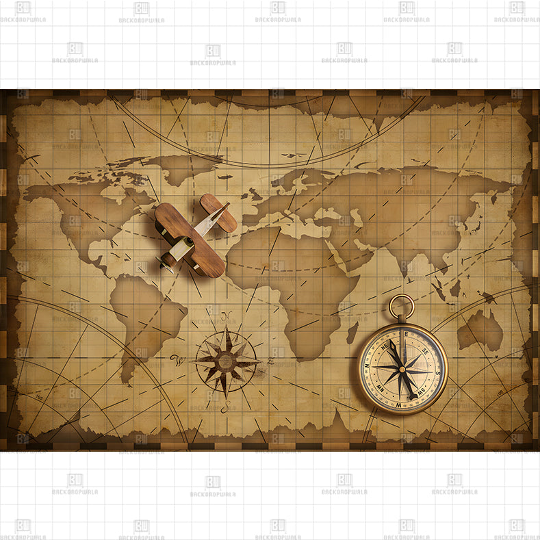Vintage World Map Adventure Printed Baby Backdrop