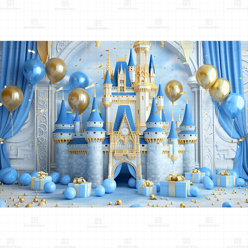 Royal Blue Castle Printed Baby Backdrop