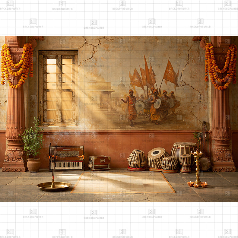 Traditional Maharashtrian Wada Theme Ekadashi Printed Baby Backdrop