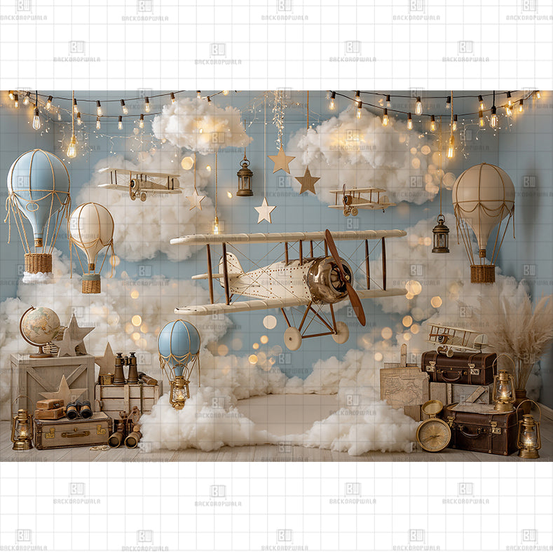 Little Aviator Dreamy Clouds Printed Baby Backdrop
