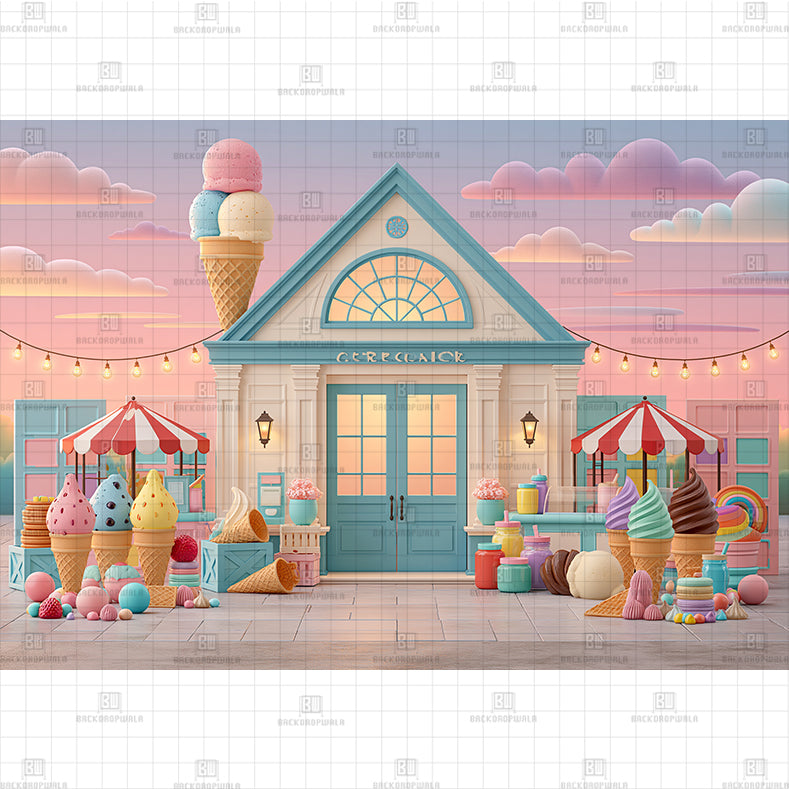 Beautiful Ice Cream Shop Printed Baby Backdrop